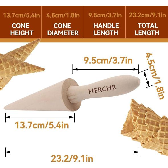 Wood Cone Roller Pizzelle Roller Krumkake Ice Cream Cone Roller Mold Natural Waffle Cone Roller Wooden Mini Waffle Cones Pastry Decorating Baking