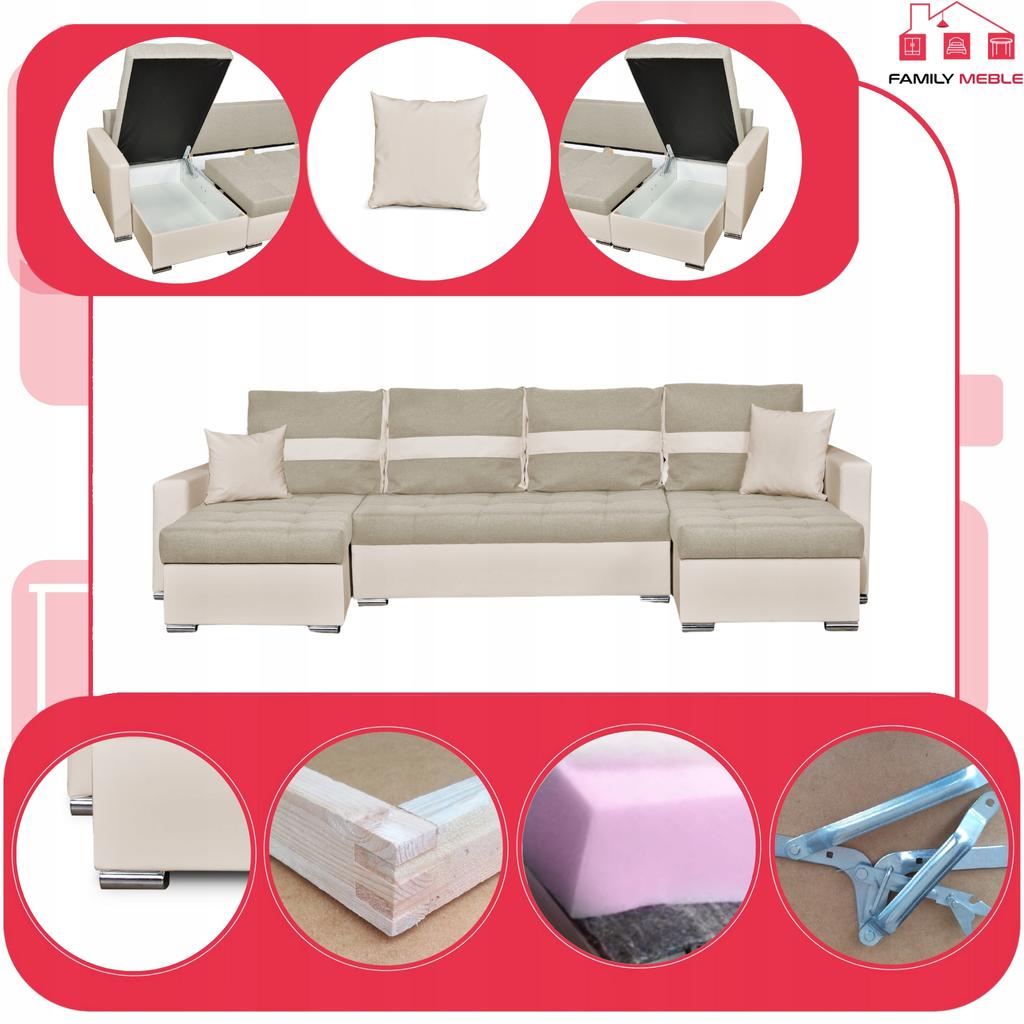 Figo BIG Corner Sofa Bed with Sleeping Function Family Meble Beige Beige