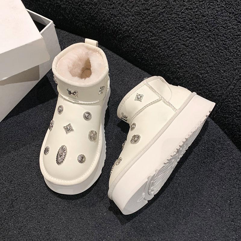 

Простые и универсальные бархатные удобные зимние ботинки для женщин 2025 новые белые теплые толстые подошвы для увеличения роста маленькие хлопковые туфли 40 белый