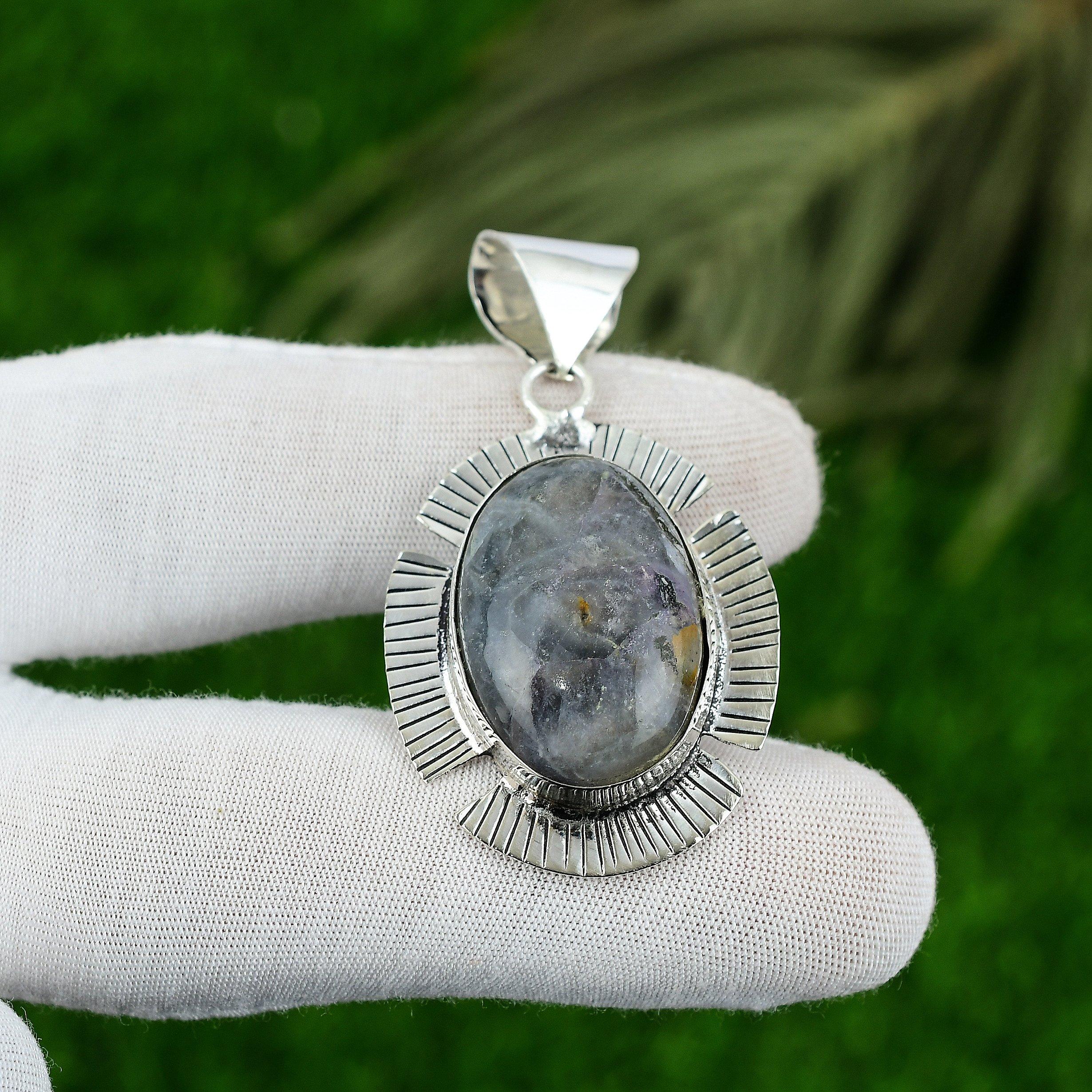 Овальный ИОЛИТ Солнечный Камень Камень Артизан Элегантный Кулон для Жены Ювелирное Изделие Стерлинговое Серебро