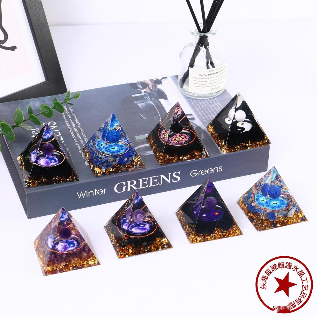Handmade Natural Crystal Resin Pyramid Ornament for Home and Office
