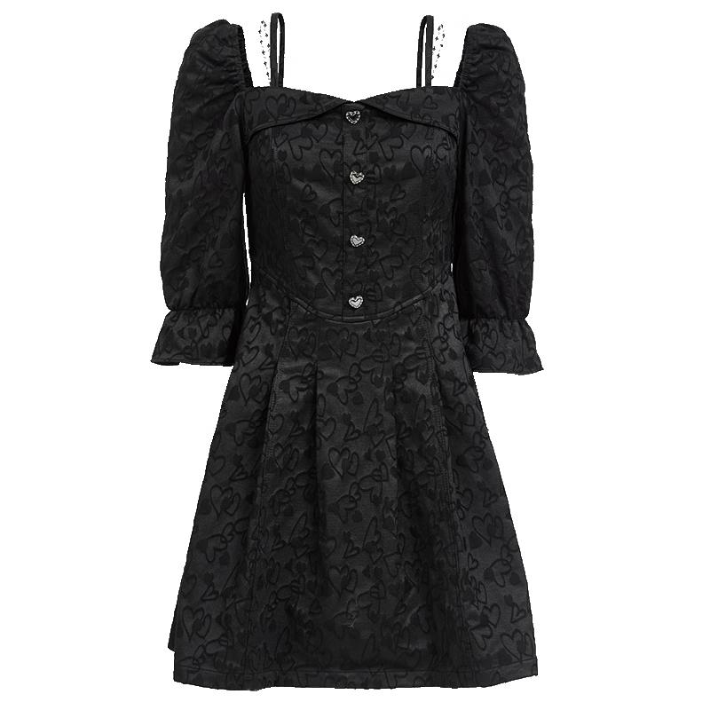 

VEROMODA 2025 Spring Detachable Strap Heart Jacquard Denim Dress L