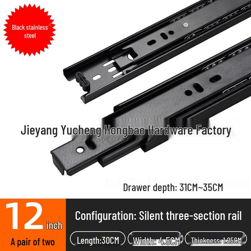 Thickened Stainless Steel Drawer Slides with Three-Section Silent Rails and Buffer Damping