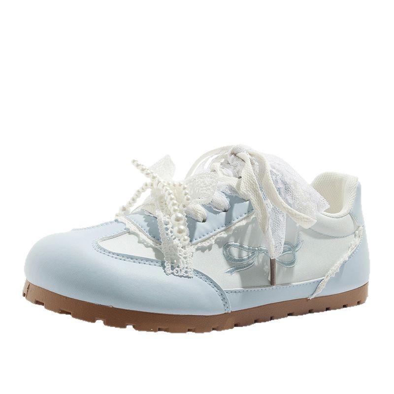 Pell satin pearl ribbon casual shoes Dexun shoes soft sole round head Forrest Gump shoes