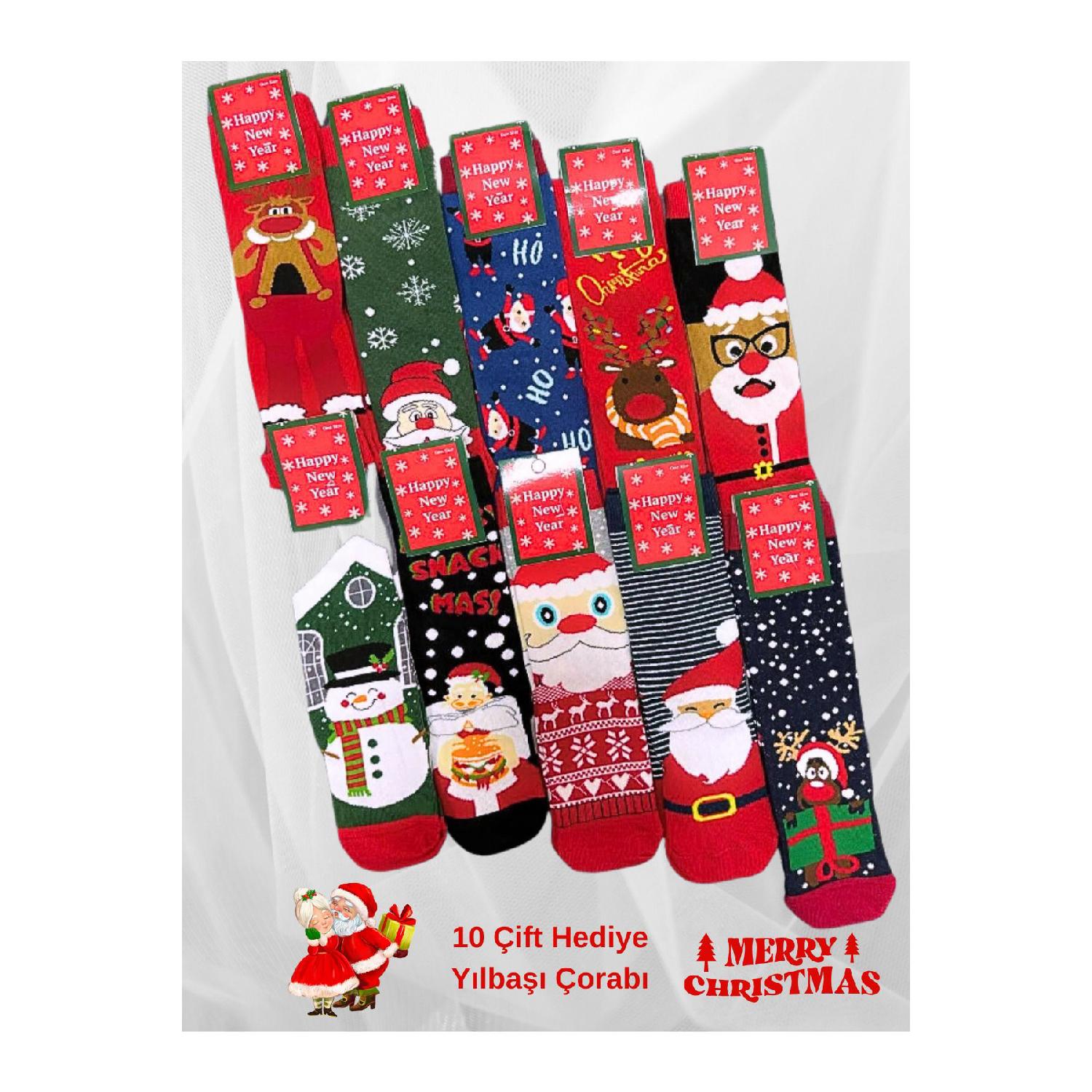 

10 Pairs Women Men Long Socks New Year - Christmas - Christmas Themed Unisex Socks Gift Socks 36-42