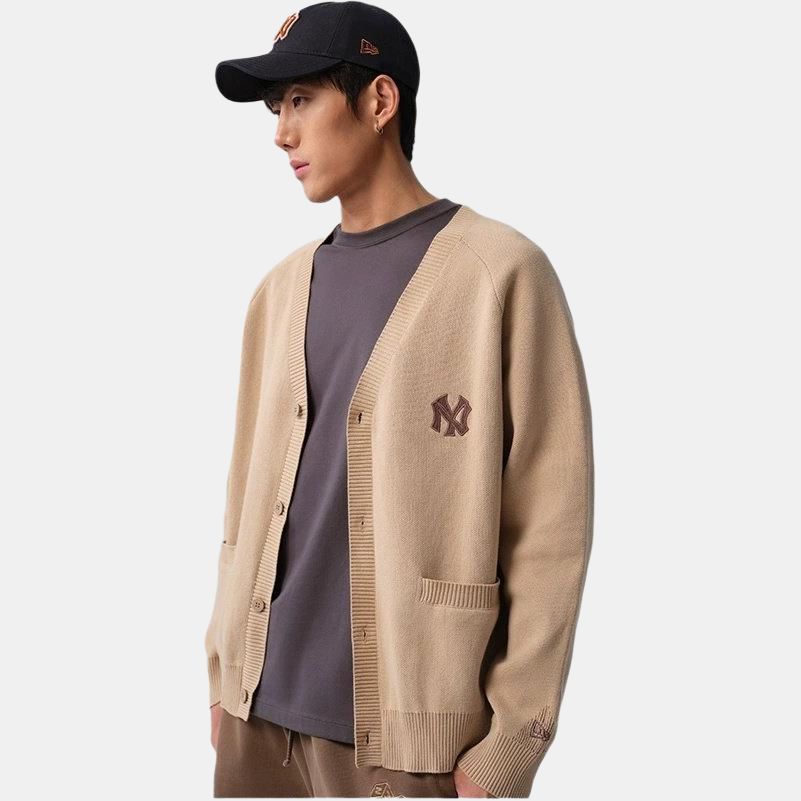 New Era SS24 MLB New York Yankees V-Neck Letter Melange Pattern Loose Long Sleeve Knit Sweater Unisex sweater Khaki 14187469