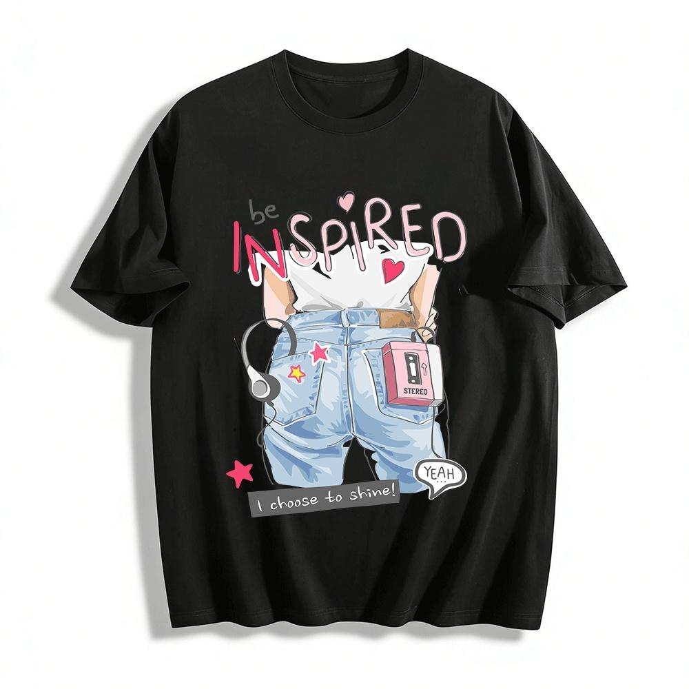 

Vintage Inspired Print T-Shirt Casual Loose Motivational Tee Pure cotton T-shirt XXS