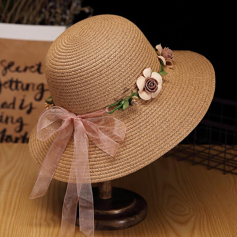 Women's Foldable Summer Beach Hat - Large Brim, Anti-UV, Floral Straw Sun Protection Hat