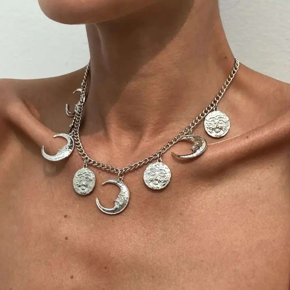 

PuRui Индивидуальность Медный цвет Регулируемая цепочка на ключицу Ожерелье Женщины Подвеска Луна Креативный Уникальный Дизайн Y2K Циркон Подарок