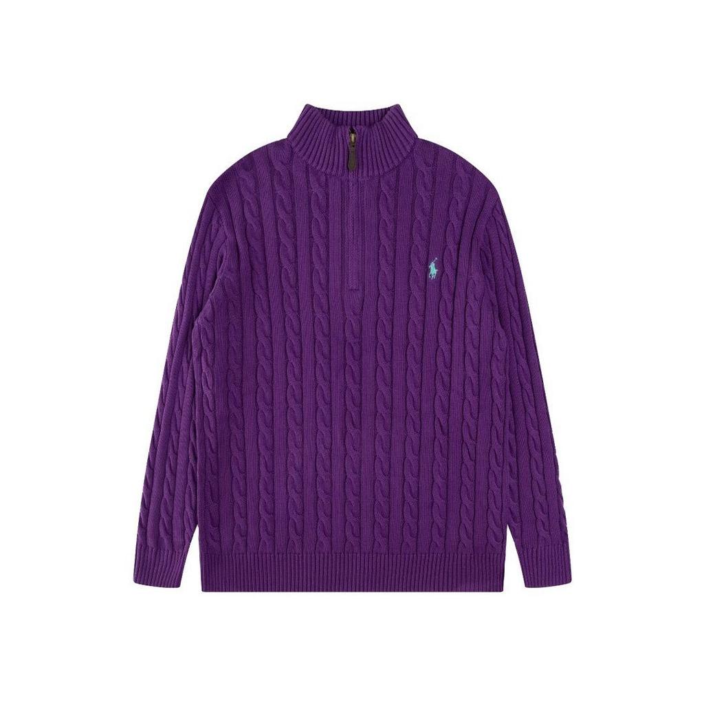 Herren Zopfmuster Pullover mit halbem Reißverschluss und gesticktem RL Pony Logo