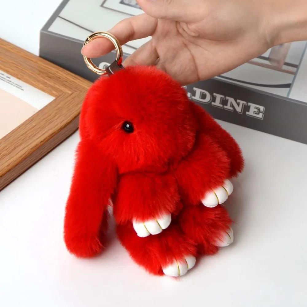 Fur Pom Keyring Fashion Pluff Bunny Keychain Lovely Cute Play Dead Rabbit Doll Smooth Fluffy Rabbit Fur Keychain Women