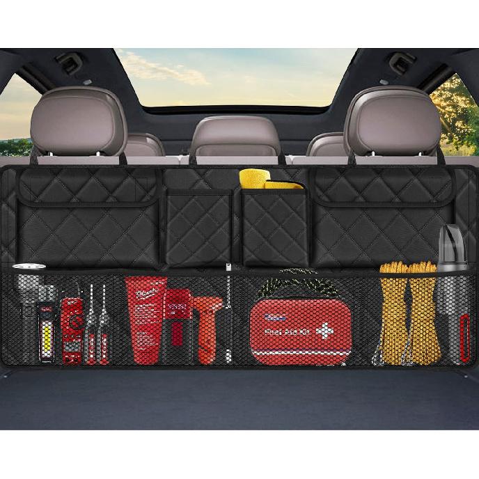 Femuar Car Trunk Organizer, Large Capacity Backseat Trunk Organizer (42"*18"), Collapsible Car Storage Bag With 8 Pockets, SUV/MPV/Truck - Black