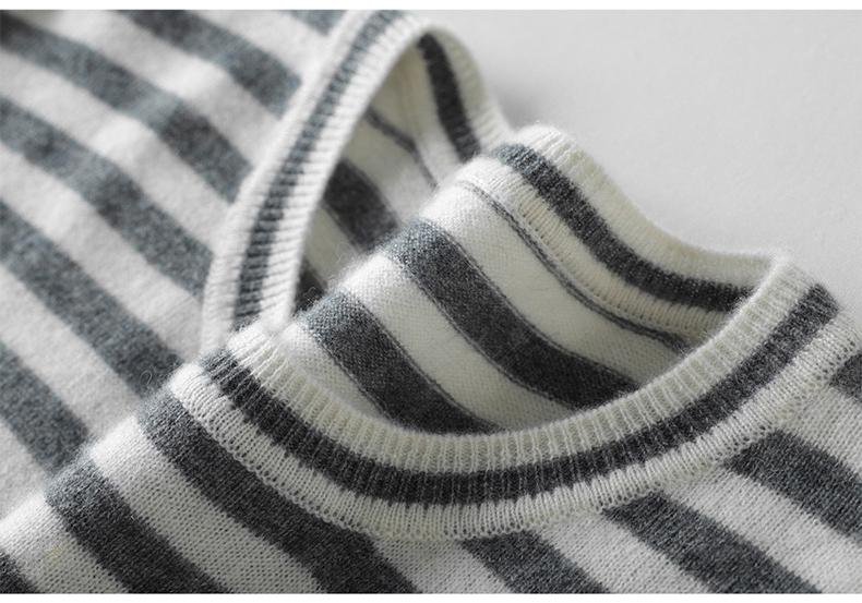2026 Autumn/Winter Women's Cashmere Striped Loose Sweater - Elegant Round Neck, Slimming and Warm