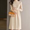Taillenbetonendes Strickkleid für Damen Einfarbig Lässig Midilang Pullover A-Linien-Pulloverkleid für Herbst und Winter