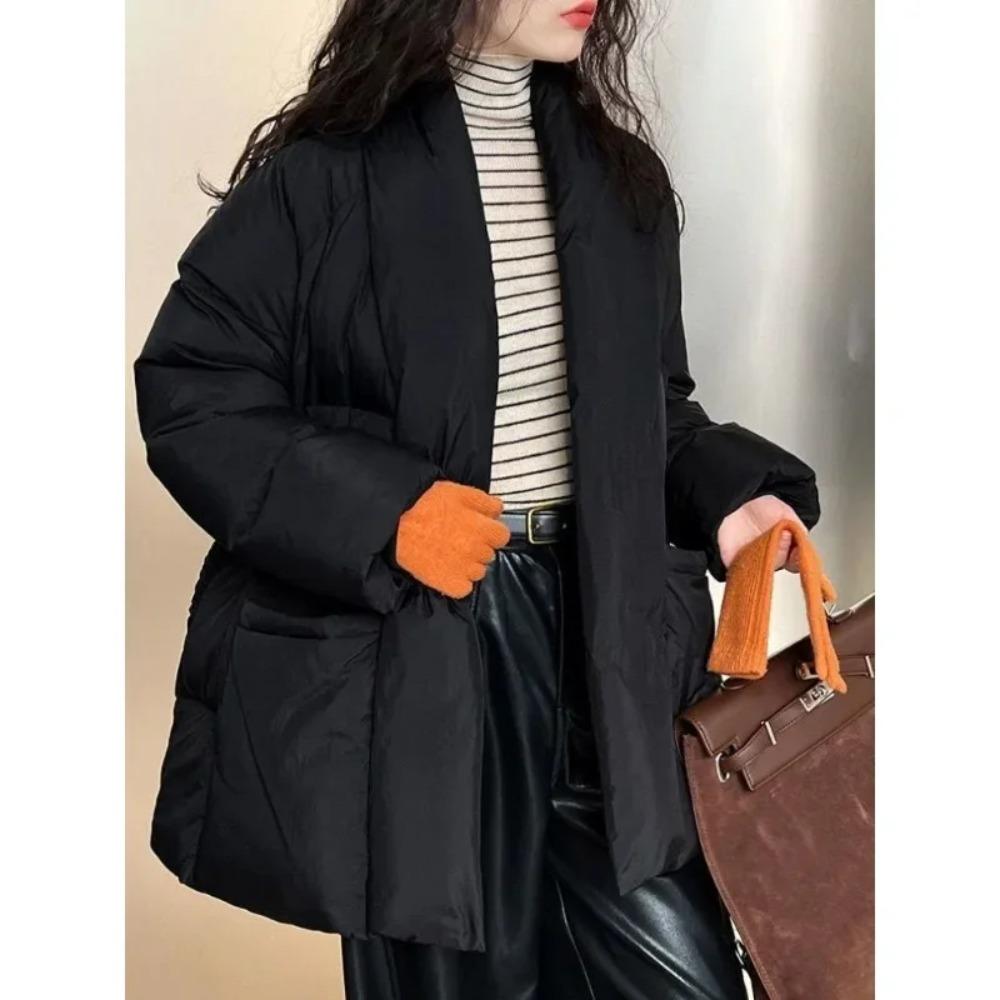 Women's Loose-fit Slimming Down Jacket Featuring White Duck Down Warmth Waist-cinching Silhouette