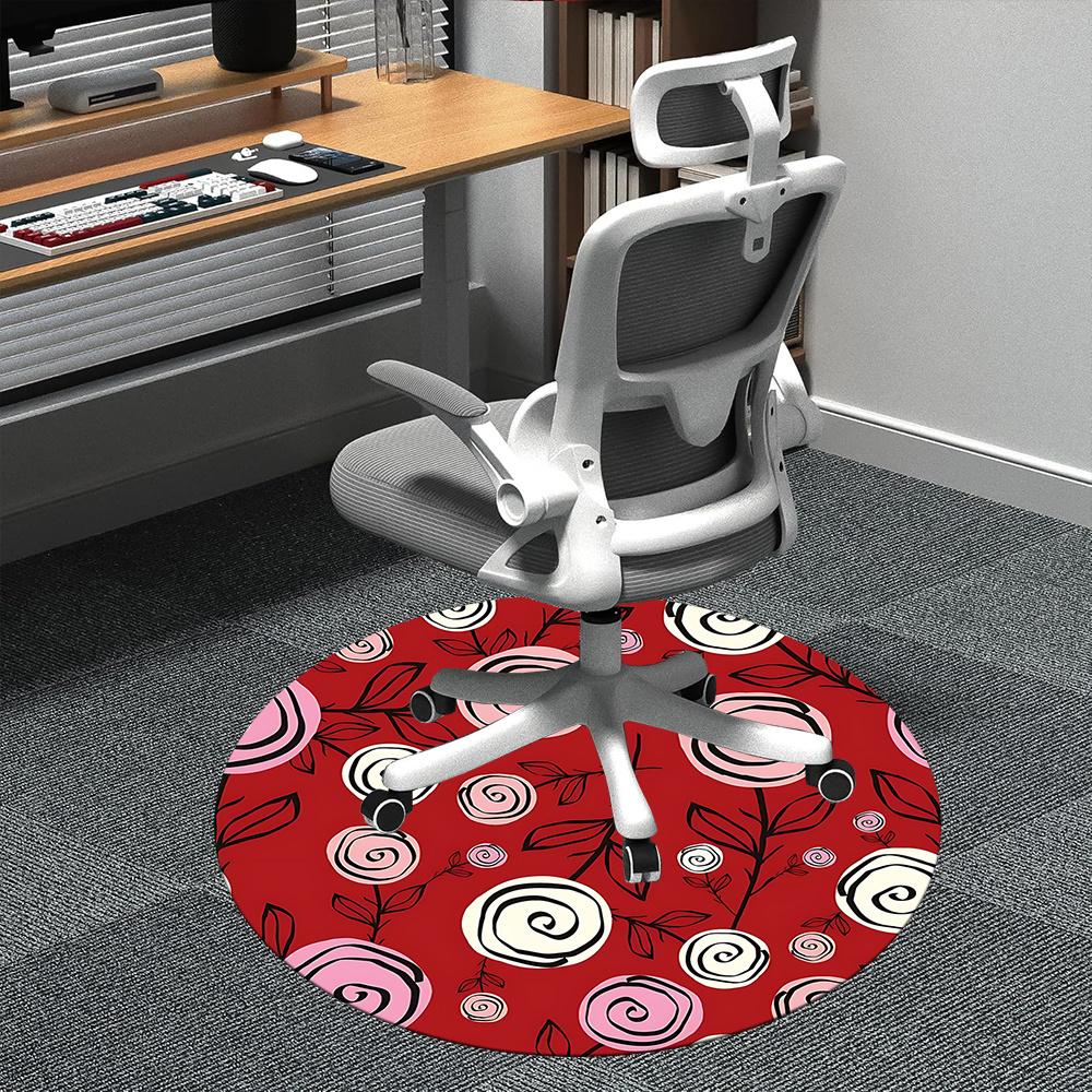 1 Stück Blumige Rosen Büro Runder Teppich, Innenmatte Geeignet Für Büro, Unter Bürostühlen Schlafzimmer Wohnzimmer Heimdekoration, Raum Deko u07