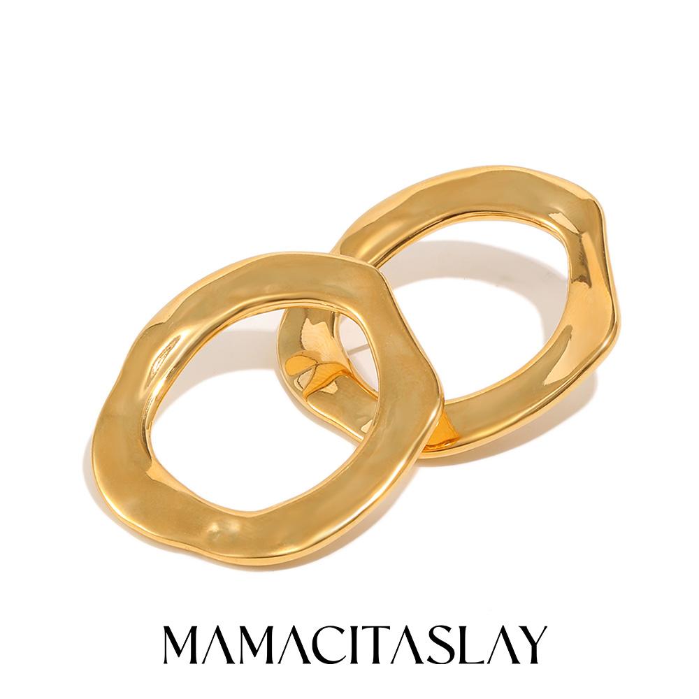 Mamacitaslay 316L Stainless Steel Chunky Hammered Stud Earrings 18K Gold Plated Waterproof Jewelry For Women Everyday Wear