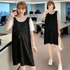 Women's Plus Size Two-Piece Style Color Block T-Shirt Dress with Tummy Coverage - Casual Summer Midi Skirt