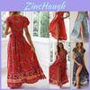 Rochie Maxi elegantă de vară pentru femei, stil wrap, boho, cu imprimeu floral, cu mânecă scurtă, pentru vacanțe