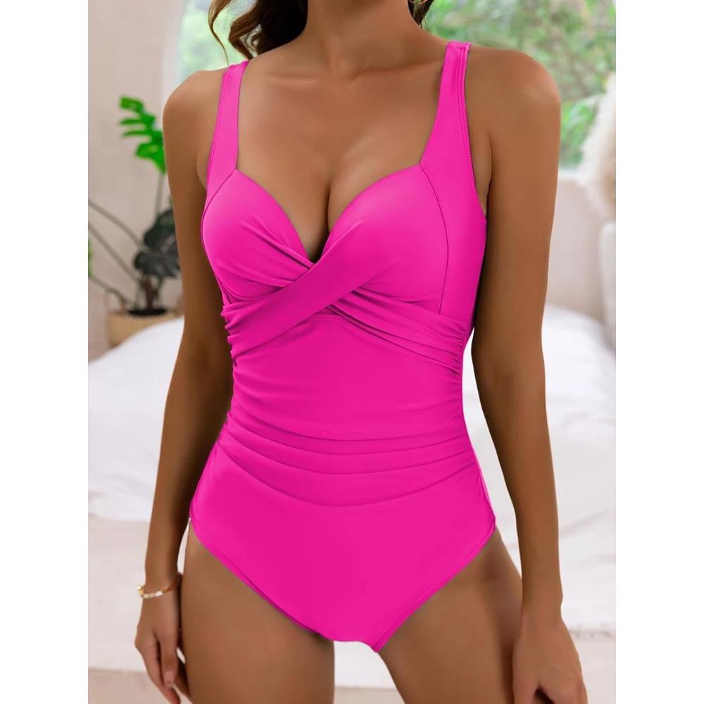 2026 Plain Ruched Swimsuit Women One Piece Solid Swimwear Female Beachwear Bathers Bathing Swimming Swim Bodysuit Summer