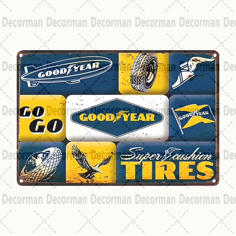 Retro Goodyear Tire Motor Oil Tin Sign  Vintage Iron Painting Wall Decor for Home Pub Bar  X CM Gift Art Poster