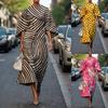 Frühling und Sommer Rundhals Sieben-Punkt Fledermausärmel Bedrucktes Elegantes Kleid Damenbekleidung