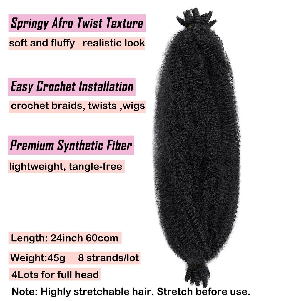 Springy Afro Twist Black Synthetic Crochet Hair Marley Twist Curly Braiding Hair Extensions DIY Wigs For Women Ladies