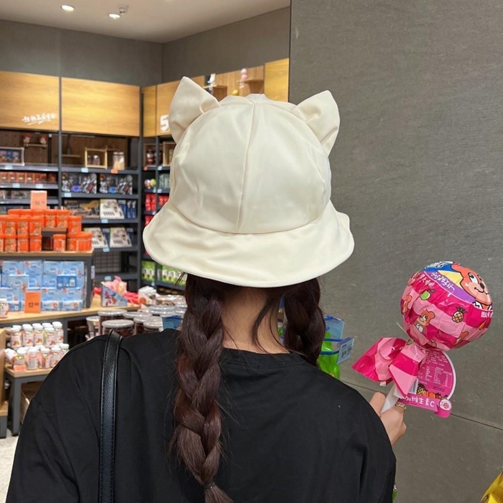 Anti-UV Cat's Ears Bucket Hat Wide Brim Sun Hat Casual Wide Brim Hat  Daily Wear