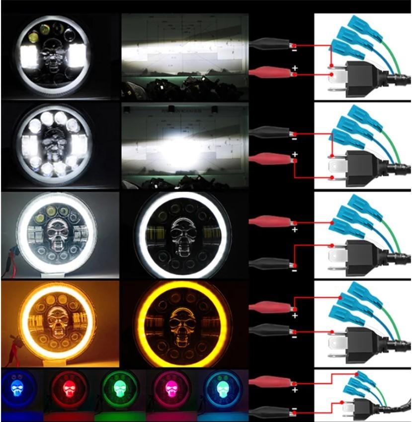 1pc Front Lamp 7" Full LED Skull, 12V Off-Road