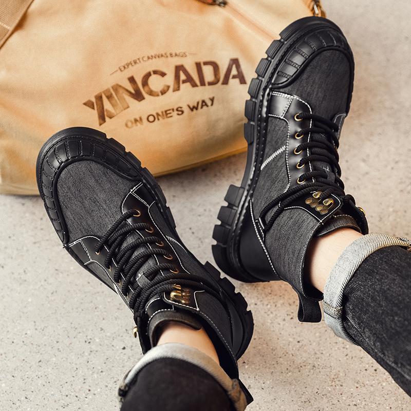 Fashion Fashion Motocross Ankle Boots for Men Winter Boots Lace-Up Botas Men's Leather High Top Outdoor Shoes Men's Plush Snow Boots
