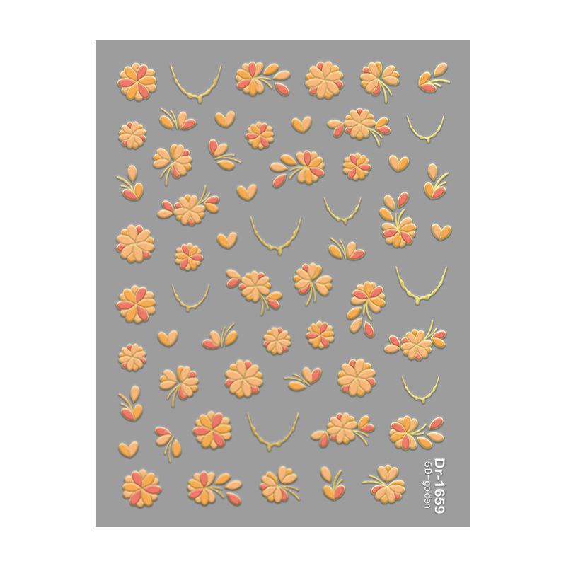 Redanco 5D Embossed Cartoon Nail Art Stickers, Gold/Silver Hot Stamping, 3D Flower Design (Dr1659).