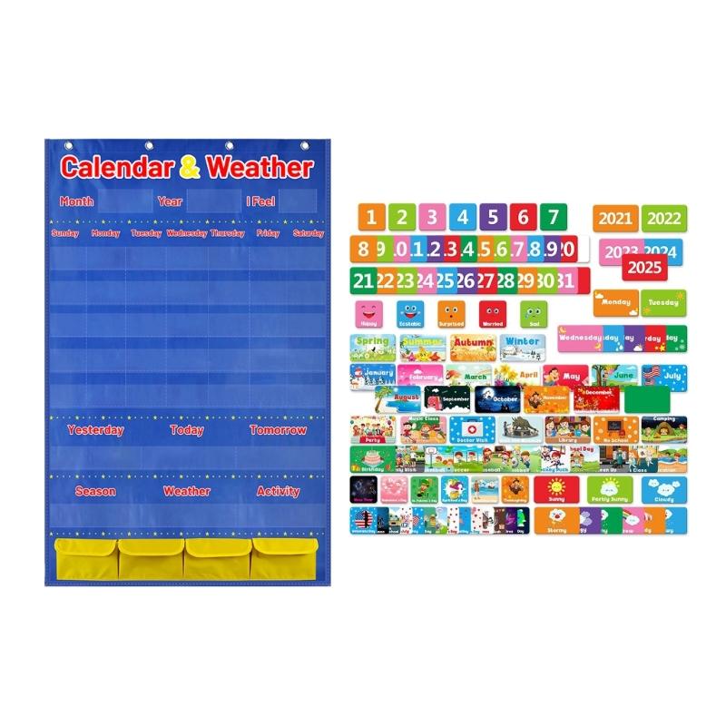 Kieszonkowa Tablica Kalendarza i Pogody ze 114 Kartami Miesięczny Kalendarz Kieszonkowy do Klasy dla Dzieci do Domowej Edukacji