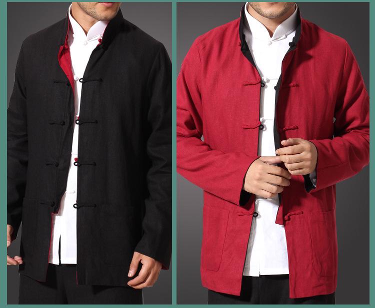 Men's Double-Sided Chinese Style Linen Jacket - Retro Cotton Top with Long Sleeves