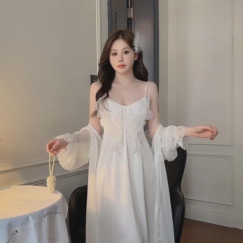 Women's Sexy Large Size Silk Suspender Pajama Set with Butterfly Crystal Sequins & Chest Pads