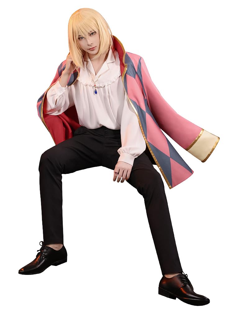 Agtop Howl Cosplay Costume with Necklace and Earrings Sophie Costume for Stage Performances and Photography Halloween Size [Includes Wig] (Howl, S)