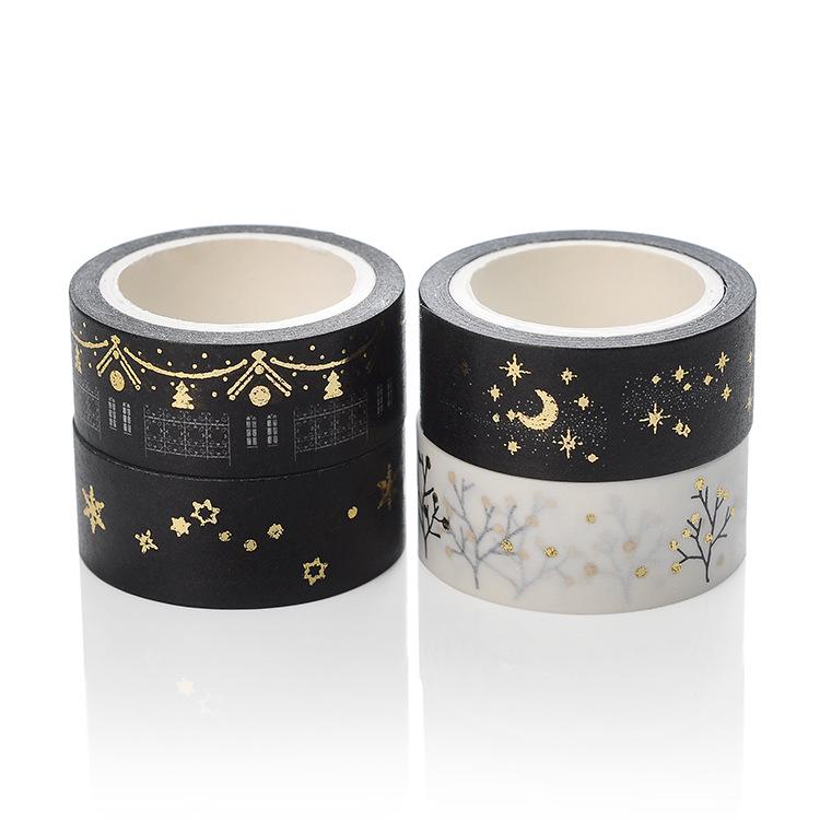 Gold & Silver Foil Hot Stamping Christmas Washi Tape - Moon, Stars, House & Branches DIY Journal Stickers