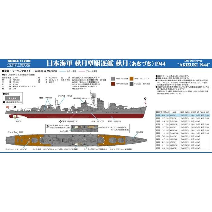 Pit Road 1/700 Skywave Series Japanese Navy Akatsuki-class Destroyer Akatsuki 1944 Plastic Model W241 Pre-Molded Color, 191mm Length