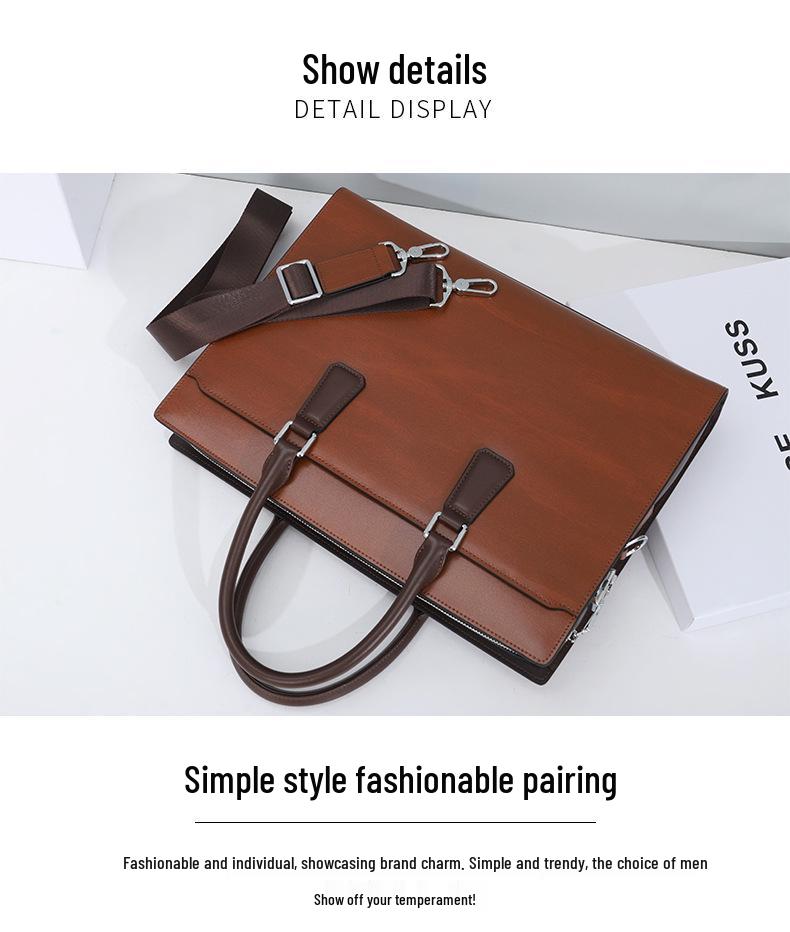 Men's Genuine Leather Anti-theft Briefcase with Combination Lock - Multifunctional Cowhide Business Bag