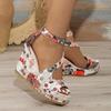 2024 Hot Sale Ladies Shoes Cover Heel Women's Sandals Dress Sandals Women Print Back Zip Platform Wedges Shoes Women