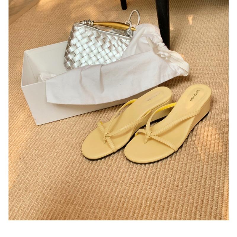 New Heel Height 6cm~ Silver Toe Outer Wear Temperament Beautiful Thin Belt Slope Heel Cool Slippers Summer