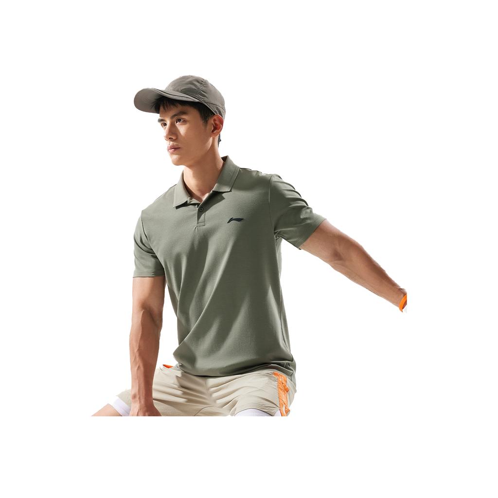 Li Ning Comfortable Casual Minimalist Solid Color Versatile Short Sleeve Polo Shirt Men Tops Tea-Green APLV037-6