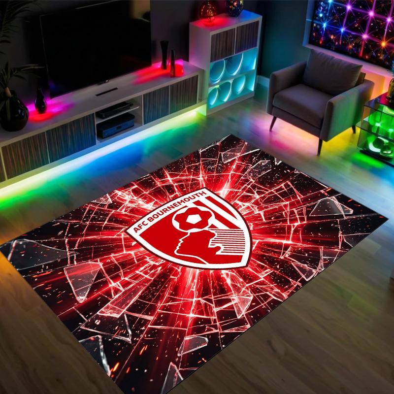 Bournemouth Football Design Crystal Velvet Carpet Cozy Non?Slip Printed Rug For Bedroom Living Room Entrance