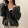 Autumn and Winter Korean Version Lazy Style Loose Fried Dough Twists Double Zip Hooded Long Sleeve Knitting Sweater Cardigan Coat Women