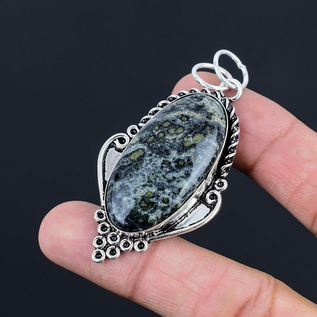 925 Sterling Silver Kambaba Jasper Stone Art Deco Anniversary Pendant Jewelry