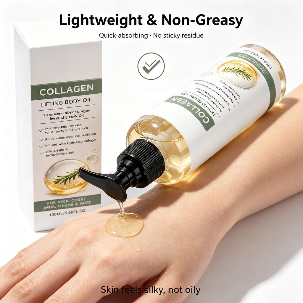 Rosmarin Kollagen Körperöl 100ml Tiefenfeuchtigkeit Nicht fettend Schnelle Absorption Glättet Hals, Dekolleté, Arme & Oberschenkel, Strahlende Hautpflege