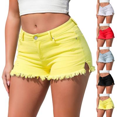 Dámske roztrhané džínsové šortky Letné strečové Skinny Distressed Rovné nohy Štýlové Zakrivené džínsové šortky s vysokým pásom Sexy
