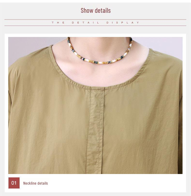 Mom's Summer 2025 Color Block Two-Piece Look Cotton Loose Mid-Length Dress