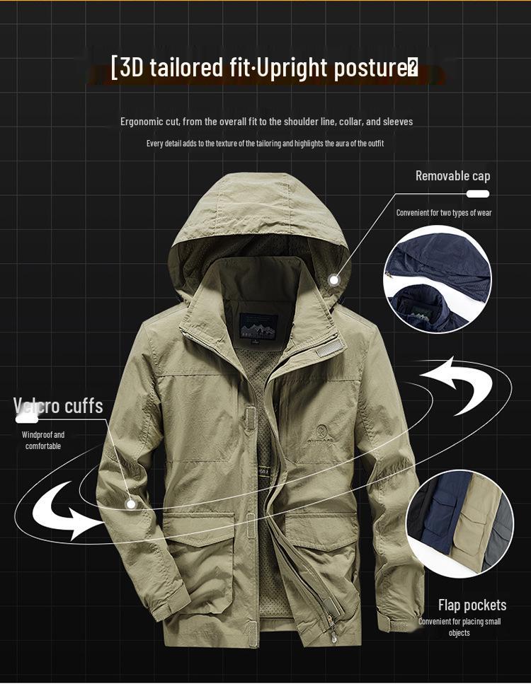 Men's Windproof Quick-Dry Outdoor Jacket - Spring/Autumn Loose Fit, Plus Size, Thin Style for Hiking and Casual Wear