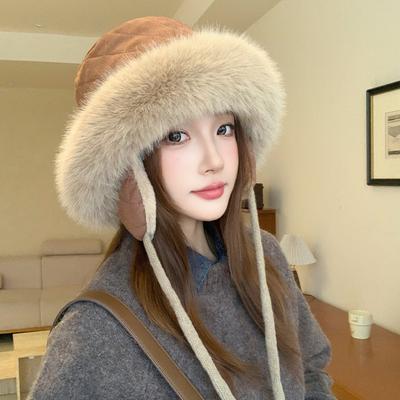 Plush Ear Protection Hat Women's Autumn and Winter Fashion Warm Bucket Hat Thickened Warm Cycling Windproof and Cold Hat