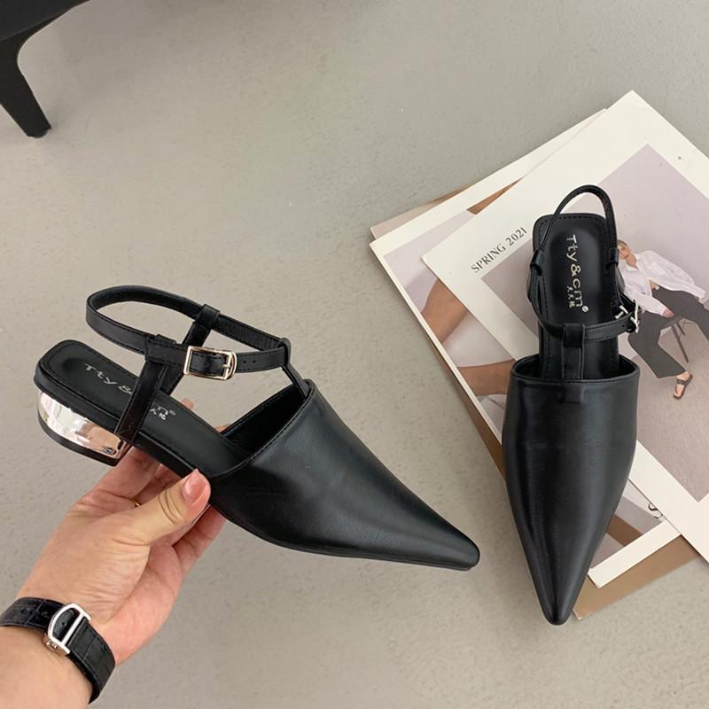 

Модные женские сандалии бренда Bailamos, модные сандалии на ремешке вокруг щиколотки с острым носком, женские туфли-слингбэки на тонком низком каблуке, уличные туфли для платья Mujer 39 чёрный